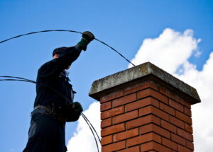 Schornsteinfeger reinigt Kamin